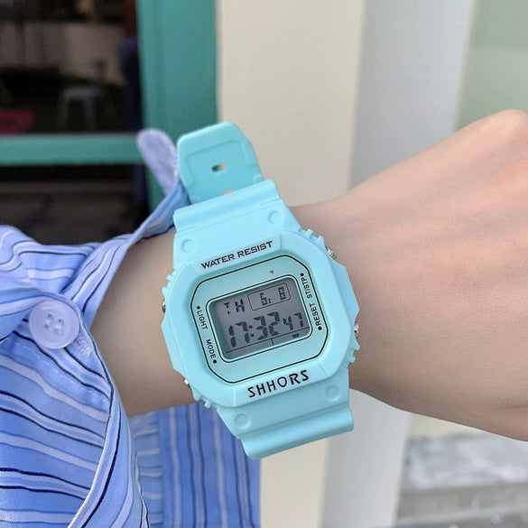 Electronic Watch Plastic Case Silicone Strap Square Style For Men And Women Students