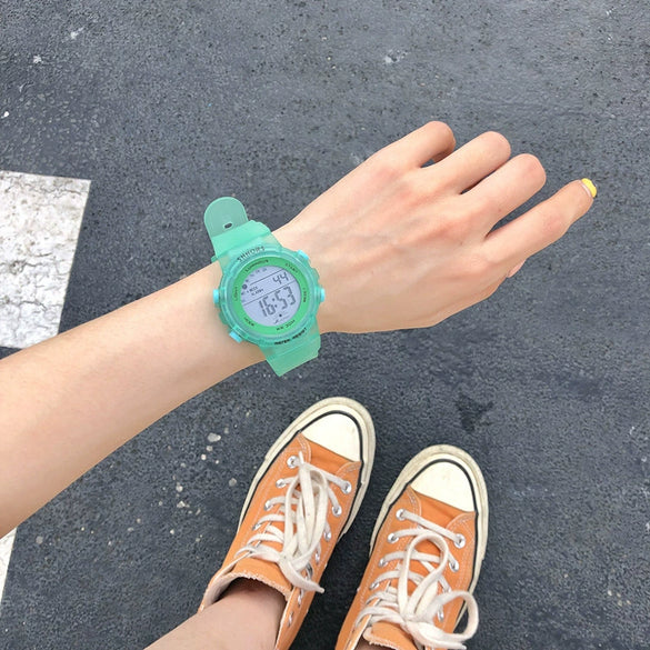 Electronic Watch Silicone Round For Female Middle School Students Korean Simple Trendy Sports Candy Color Luminous Multifunctional