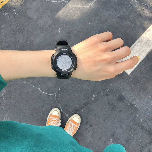 Electronic Watch Silicone Round For Female Middle School Students Korean Simple Trendy Sports Candy Color Luminous Multifunctional