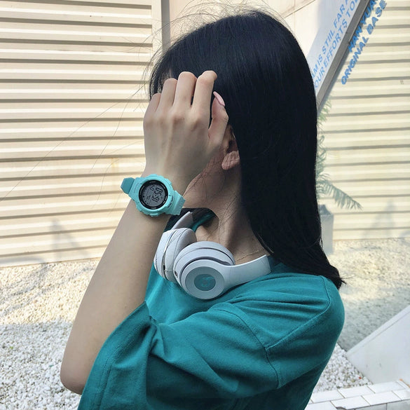 Electronic Watch Silicone Round For Female Middle School Students Korean Simple Trendy Sports Candy Color Luminous Multifunctional