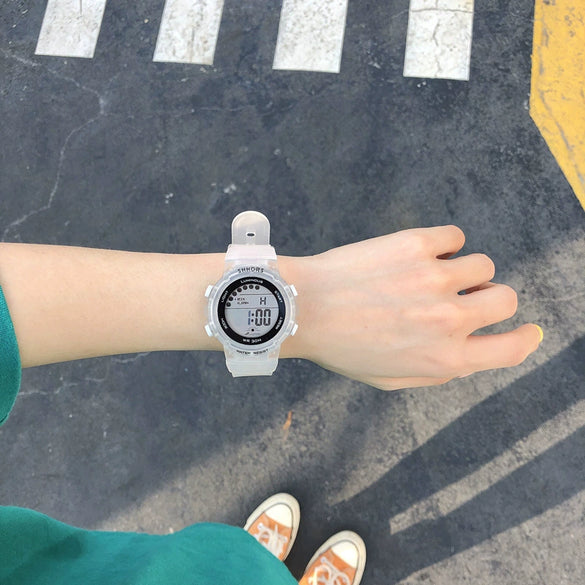 Electronic Watch Silicone Round For Female Middle School Students Korean Simple Trendy Sports Candy Color Luminous Multifunctional