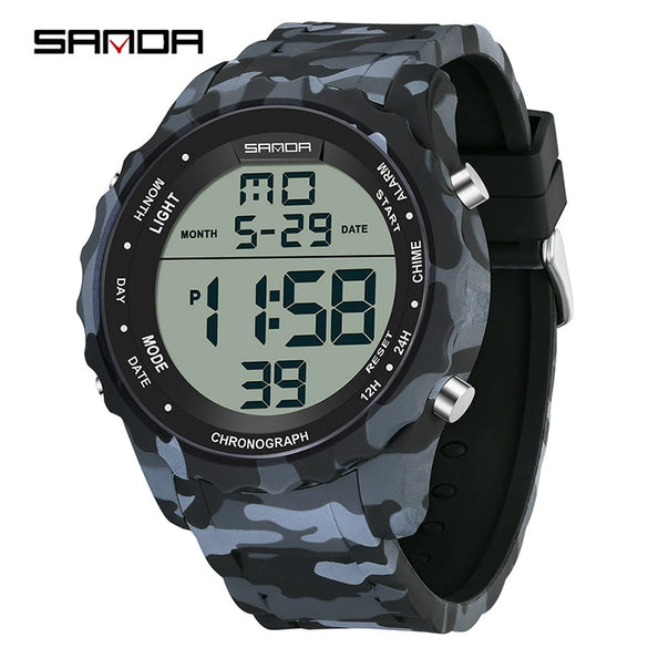 Electronic Watch Silicone Strap Abs Case Acrylic Mirror Round Dial Camouflage Series Outdoor Sports Multifunction