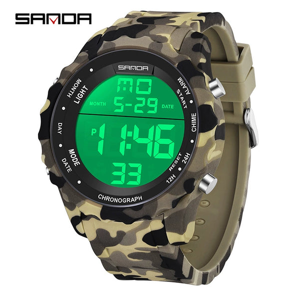 Electronic Watch Silicone Strap Abs Case Acrylic Mirror Round Dial Camouflage Series Outdoor Sports Multifunction
