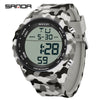 Electronic Watch Silicone Strap Abs Case Acrylic Mirror Round Dial Camouflage Series Outdoor Sports Multifunction