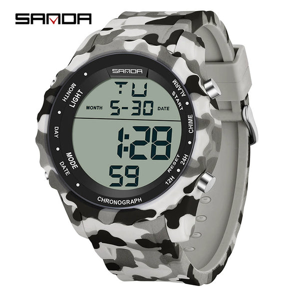 Electronic Watch Silicone Strap Abs Case Acrylic Mirror Round Dial Camouflage Series Outdoor Sports Multifunction