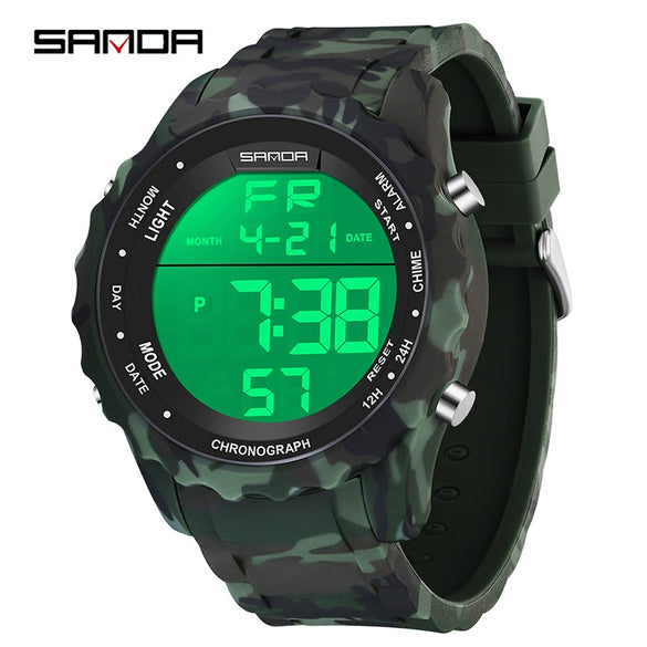 Electronic Watch Silicone Strap Abs Case Acrylic Mirror Round Dial Camouflage Series Outdoor Sports Multifunction