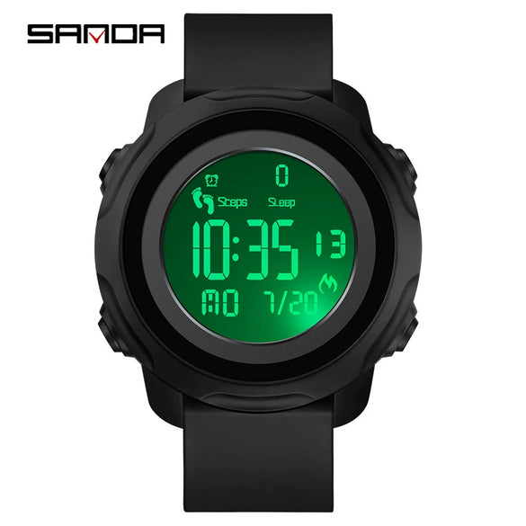 Electronic Watch Silicone Strap Abs Case Acrylic Mirror Round Dial Simple Style Waterproof Multifunctional For Male And Female Students