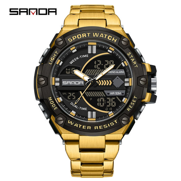 Electronic Watch Steel Band Multifunctional Round Dial Simple Style Waterproof For Men
