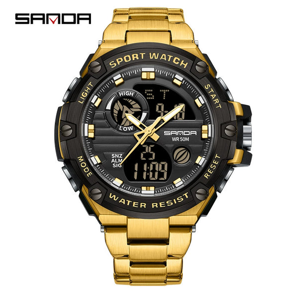 Electronic Watch Steel Band Multifunctional Round Dial Simple Style Waterproof For Men