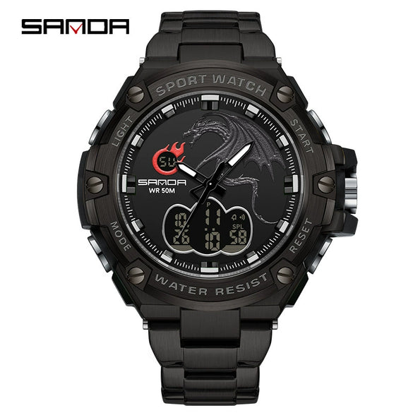 Electronic Watch Steel Band Multifunctional Round Dial Simple Style Waterproof For Men