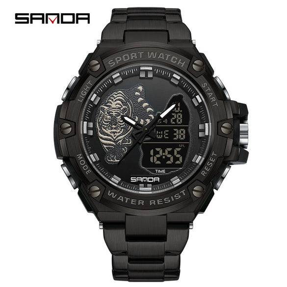 Electronic Watch Steel Band Multifunctional Round Dial Simple Style Waterproof For Men