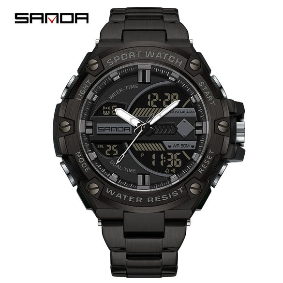 Electronic Watch Steel Band Multifunctional Round Dial Simple Style Waterproof For Men