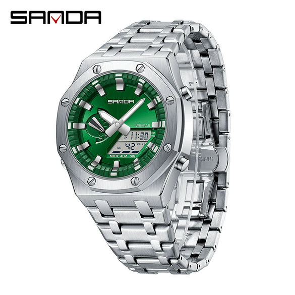 Electronic Watch Zinc Alloy Case Steel Band Round Dial Fashionable Multifunctional Men's Watch
