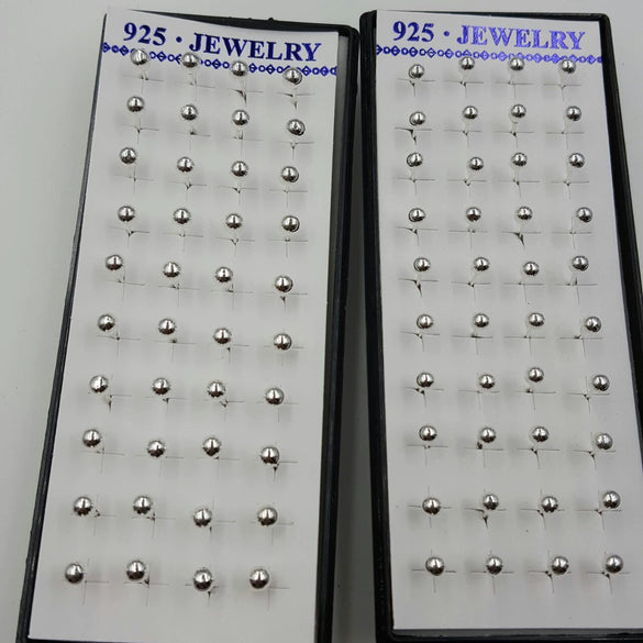 Electroplated 925 Silver Small Ball Wholesale Silver Small Ball Antiallergy Ear Studs 20 Pairs Boxed Painless Ear Piercing Round Ball