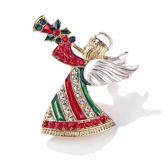 Electroplated Alloy Cartoon Angel Blowing Christmas Brooch Unisex Holiday Corsage Pin