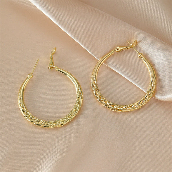 Electroplated Alloy Geometric Round Hoop Earrings With Exaggerated Statement Design Fashionable Niche Style And Light Luxury Appeal