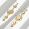 Electroplated Alloy Sunflower Long Tassel Earrings With Geometric Stud Design And Stainless Steel Ear Needles For Women