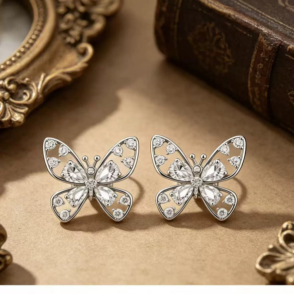 Electroplated Copper Butterfly Zircon Hollow Clip On Earrings For Women Minimalist Animal Design Jewelry