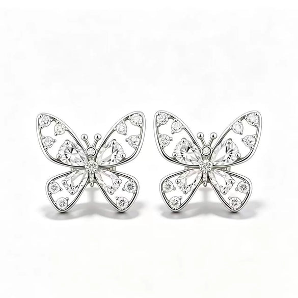 Electroplated Copper Butterfly Zircon Hollow Clip On Earrings For Women Minimalist Animal Design Jewelry