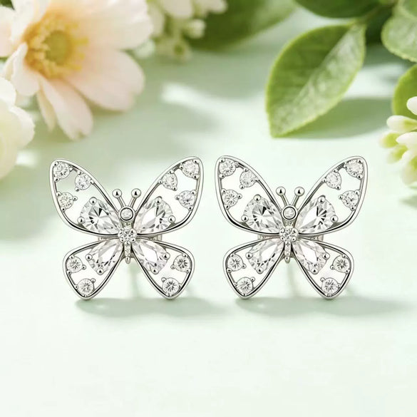 Electroplated Copper Butterfly Zircon Hollow Clip On Earrings For Women Minimalist Animal Design Jewelry