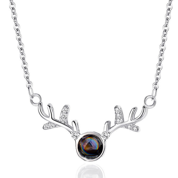 Electroplated Copper Deer Antler Projection Necklace With I Love You Message Cross Chain Animal Pendant Christmas Gift