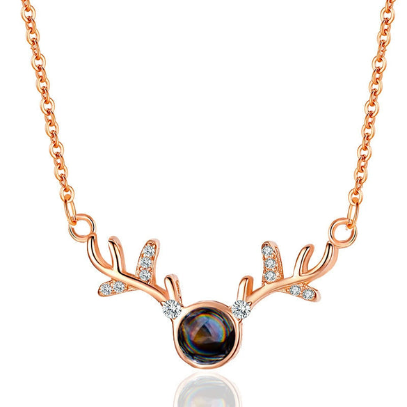 Electroplated Copper Deer Antler Projection Necklace With I Love You Message Cross Chain Animal Pendant Christmas Gift
