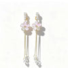 Electroplated Copper Flower Long Tassel Earrings For Women High End Sweet Floral Jewelry