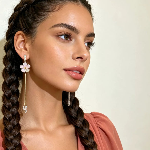 Electroplated Copper Flower Long Tassel Earrings For Women High End Sweet Floral Jewelry