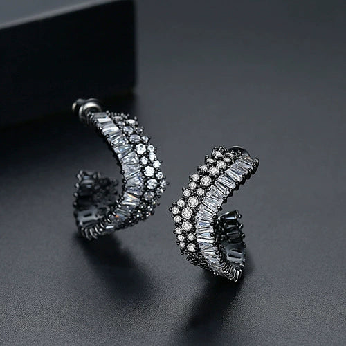 Electroplated Copper Geometric Asymmetric Earrings With Crystal Zircon Accents For Women