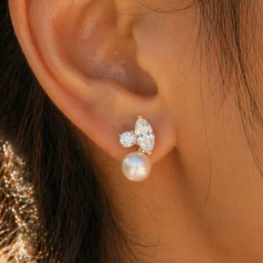 Electroplated Copper Geometric Imitation Pearl Earrings For Women With Retro Bridal Style