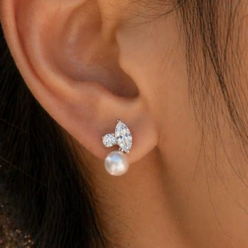 Electroplated Copper Geometric Imitation Pearl Earrings For Women With Retro Bridal Style
