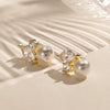 Electroplated Copper Geometric Imitation Pearl Earrings For Women With Retro Bridal Style