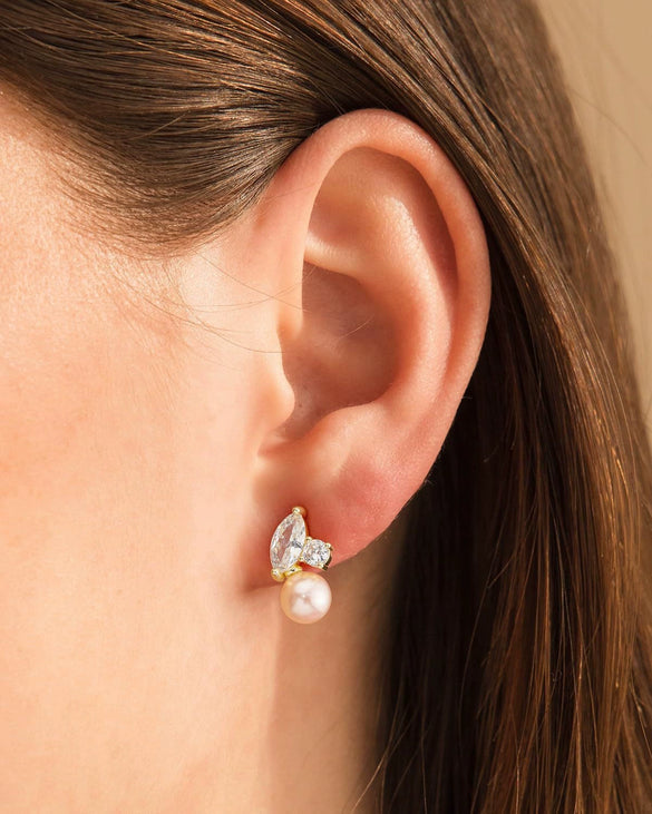 Electroplated Copper Geometric Imitation Pearl Earrings For Women With Retro Bridal Style