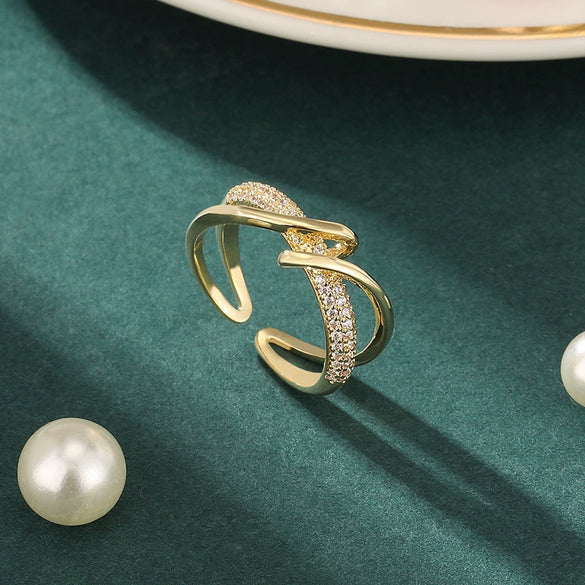 Electroplated Copper Ring In Light Luxury Cold Style With Geometric Design For Women