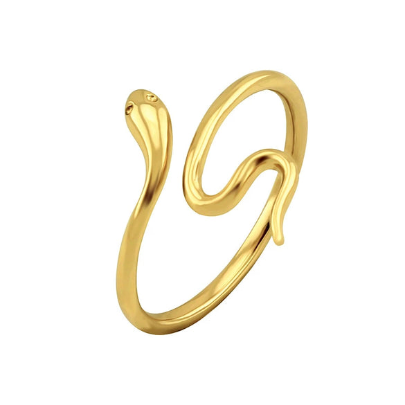 Electroplated Copper Snake Shaped Open Ring With Gold Tone Finish Fashion Animal Style Adjustable Ring For Women And Unisex Wear
