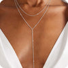 Electroplated Copper Y Shaped Layered Necklace With Round Bead And Geometric Pendant For Women