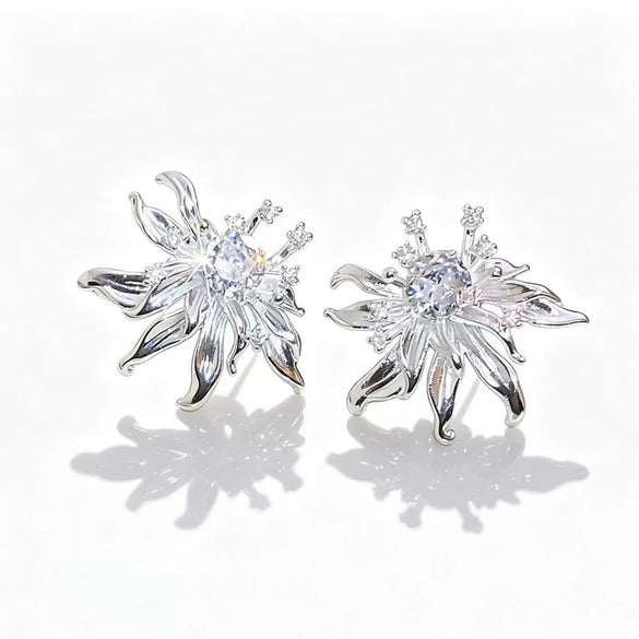 Electroplated Copper Zircon Flower Earrings For Women High End Vintage Style Floral Jewelry Wholesale