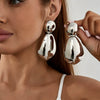 Electroplated Iron Alloy Geometric Hoop Earrings With Stainless Steel Posts Exaggerated Ushaped Water Drop Design Unisex Fashion Jewelry