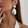 Electroplated Iron Alloy Geometric Hoop Earrings With Stainless Steel Posts Exaggerated Ushaped Water Drop Design Unisex Fashion Jewelry