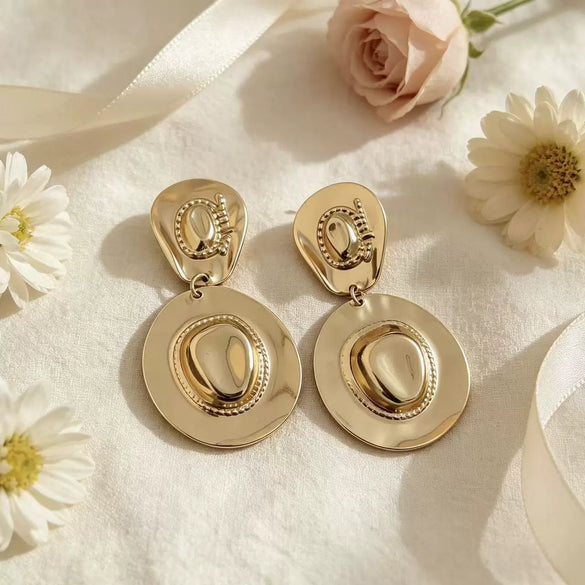 Electroplated Iron Hat Pendant Earrings With Geometric Design And Steel Ear Needles For Women