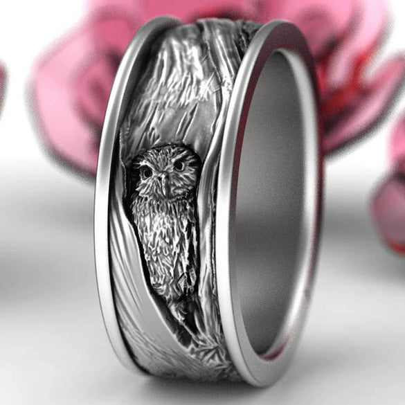 Electroplated Metal Owl Ring With Geometric Old Money Style Design For Women Fashion Jewelry