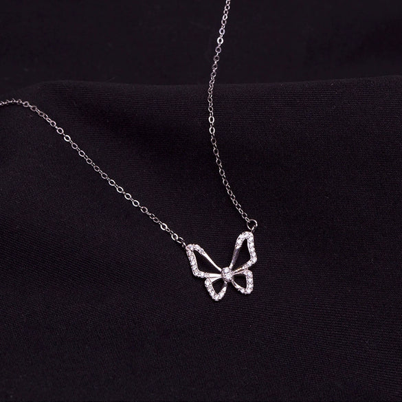 Electroplated Silver Bow Pendant Necklace With Cross Chain Elegant Light Luxury Fashion Jewelry