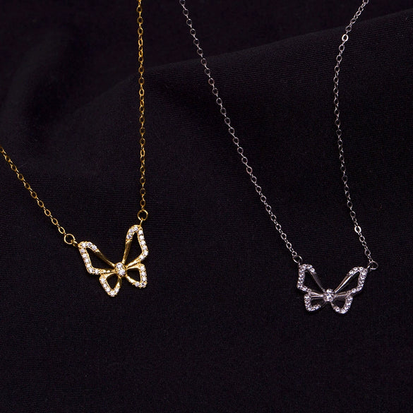 Electroplated Silver Bow Pendant Necklace With Cross Chain Elegant Light Luxury Fashion Jewelry