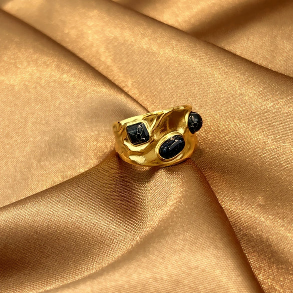 Electroplated Stainless Steel Geometric Sunflower Ring With Threaded Design Minimalist Unisex Fashion Jewelry For Women And Men