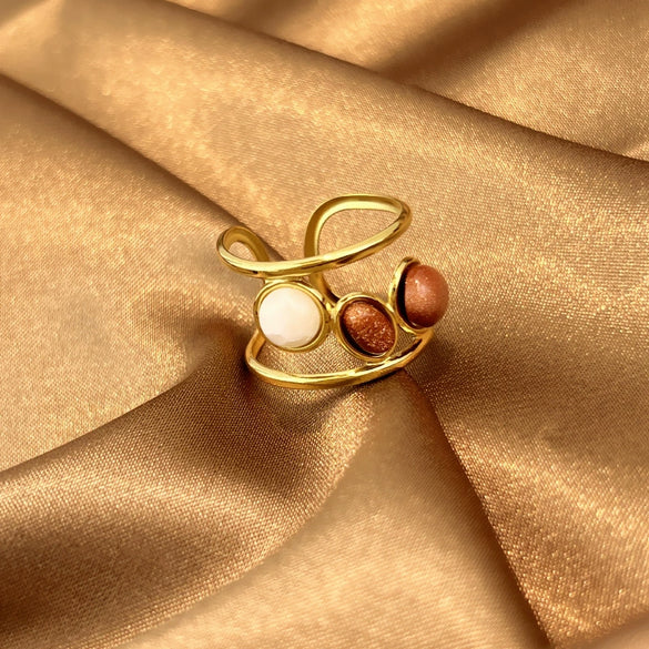 Electroplated Stainless Steel Geometric Sunflower Ring With Threaded Design Minimalist Unisex Fashion Jewelry For Women And Men