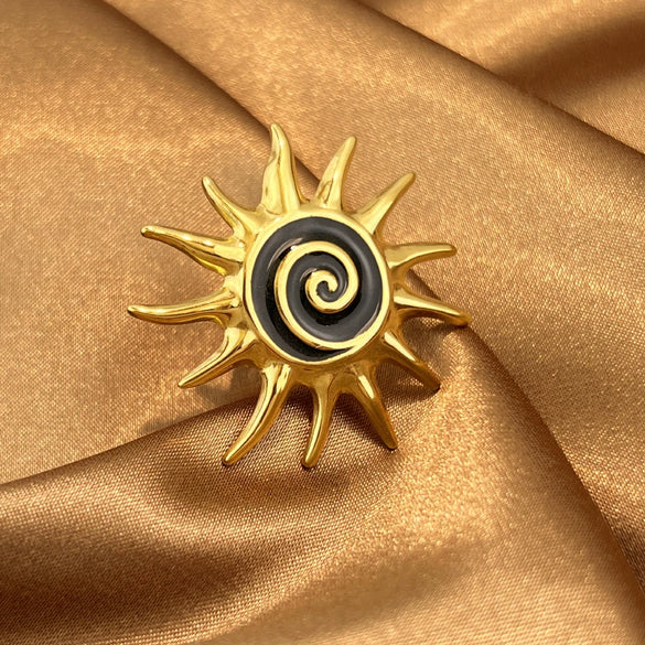 Electroplated Stainless Steel Geometric Sunflower Ring With Threaded Design Minimalist Unisex Fashion Jewelry For Women And Men