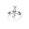 Electroplated Sterling Silver Cat Moon And Star Open Ring Adjustable Animal Zodiac Jewelry For Women