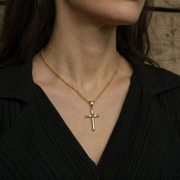 Electroplated Titanium Steel Cross Pendant Necklace With Zircon Accents Slim Bar Design Light Luxury Women's Jewelry For Layered Wear