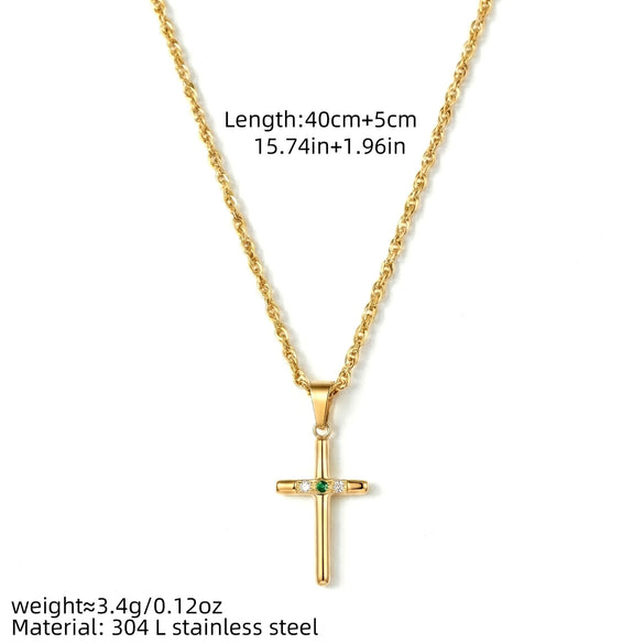 Electroplated Titanium Steel Cross Pendant Necklace With Zircon Accents Slim Bar Design Light Luxury Women's Jewelry For Layered Wear