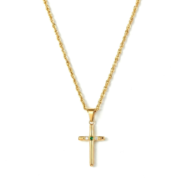 Electroplated Titanium Steel Cross Pendant Necklace With Zircon Accents Slim Bar Design Light Luxury Women's Jewelry For Layered Wear